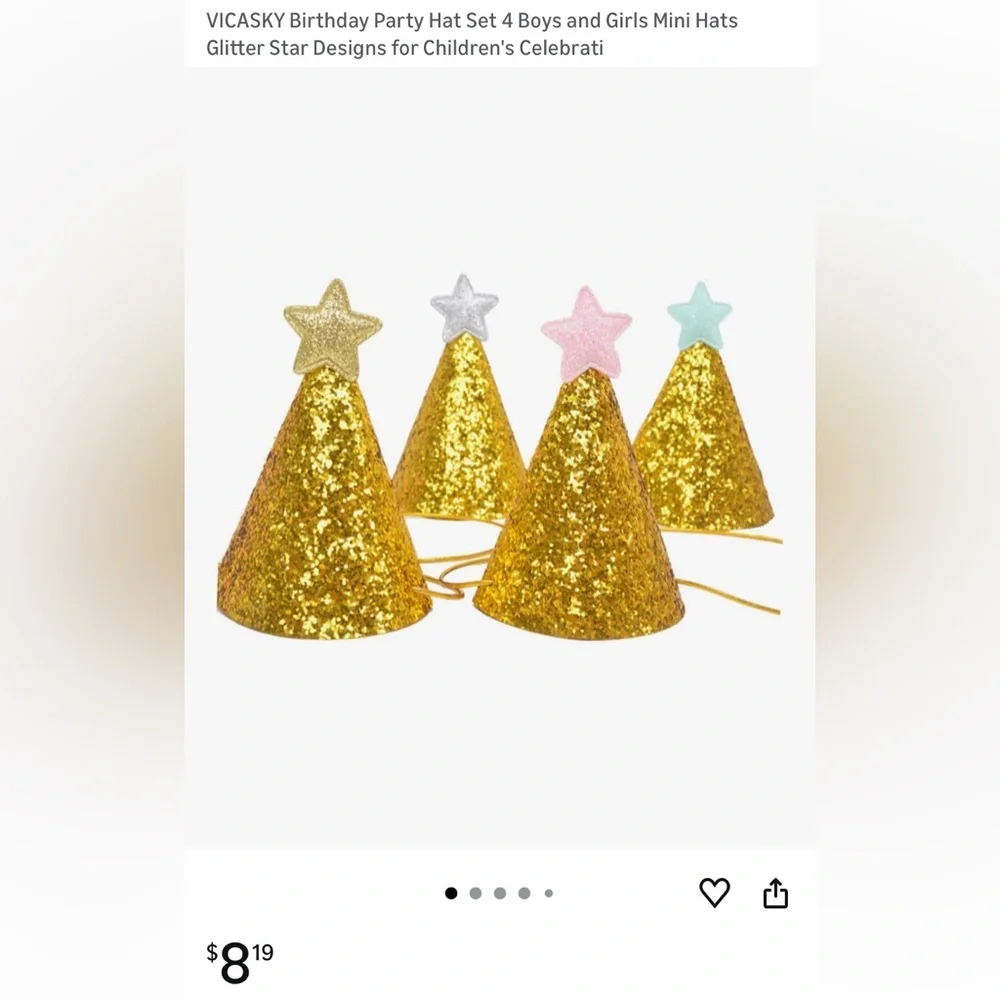 Glittery Gold Party Hats with Star Toppers-Set of 5